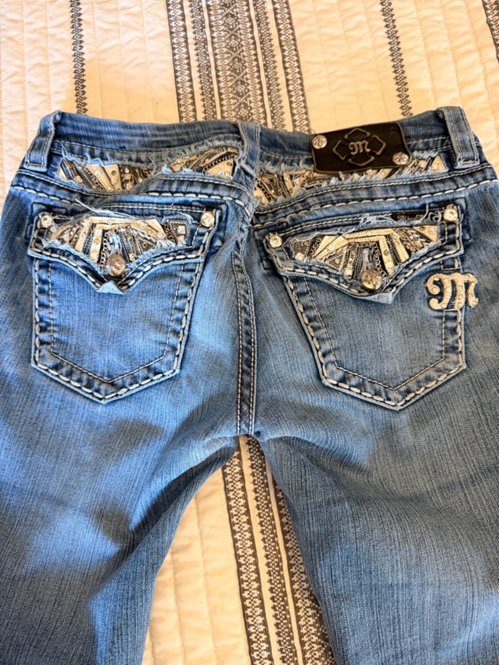 Miss Me Light Blue Embellished Pocket Boot Cut Jeans